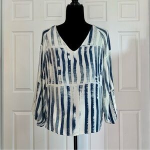 Love Stitch Ivory and Navy Boho Open Back Slouch Top